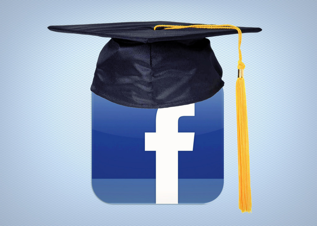 An image of the Facebook icon with a college graduation hood on it; Published as part "Why we need to teach marketable, digital skill sets in higher education"