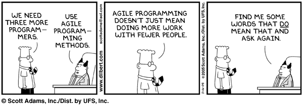 A Dilbert cartoon about agile programming, published as part of "Teaching UX and agile project management"
